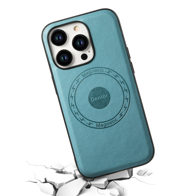 For iPhone 14 Pro Denior Cowhide Texture Leather MagSafe Phone Case(Blue)