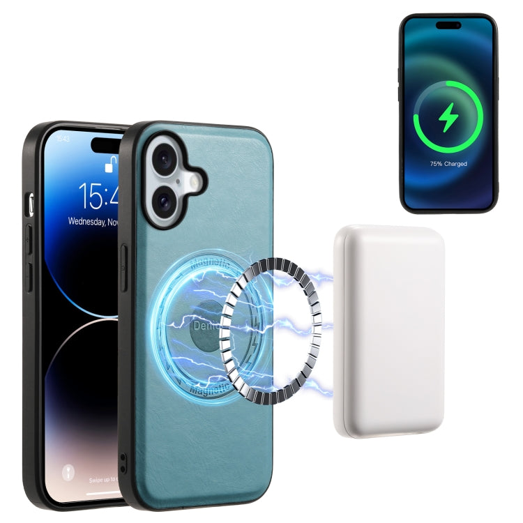 For iPhone 16 Plus Denior Cowhide Texture Leather MagSafe Phone Case(Blue)