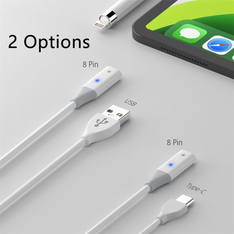 For Apple Pencil 1 USB to 8 Pin Stylus Charging Cable with Indicator Light, Length:1m(White)