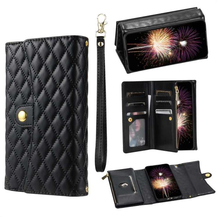 For Google Pixel 6 Pro Zipper Multi-Card Wallet Rhombic Leather Phone Case(Black)