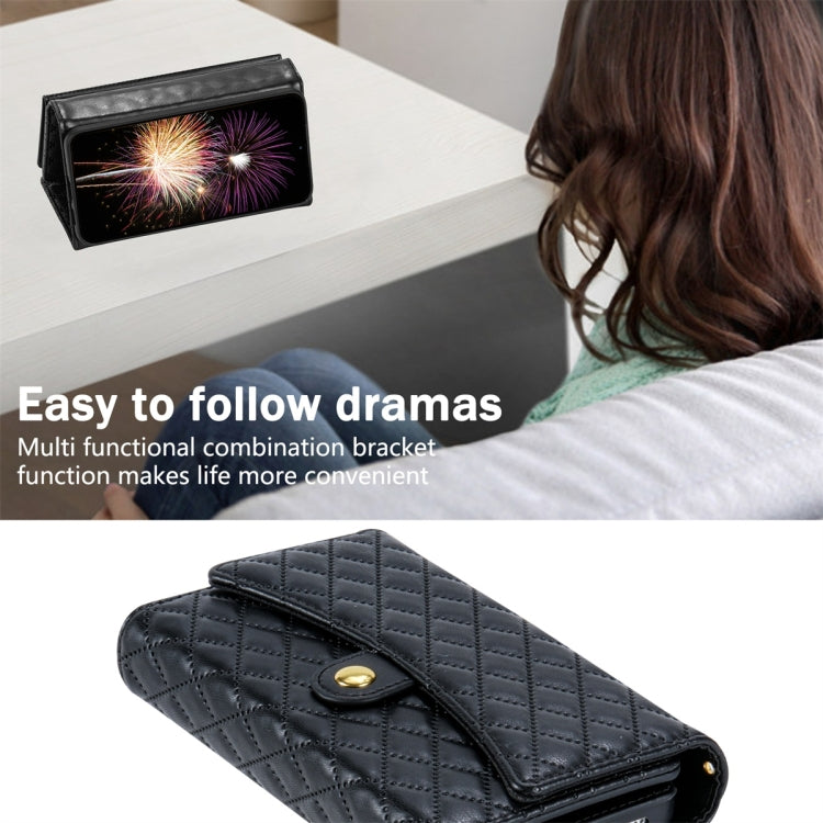For Samsung Galaxy S24+ 5G Zipper Multi-Card Wallet Rhombic Leather Phone Case(Black)