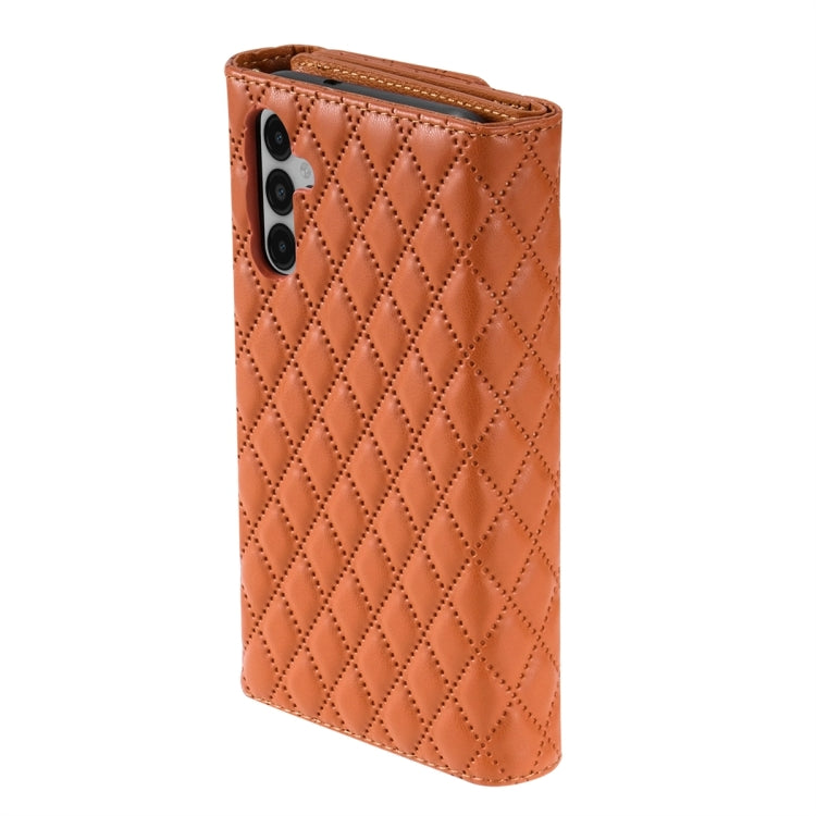 For Samsung Galaxy S24+ 5G Zipper Multi-Card Wallet Rhombic Leather Phone Case(Brown)