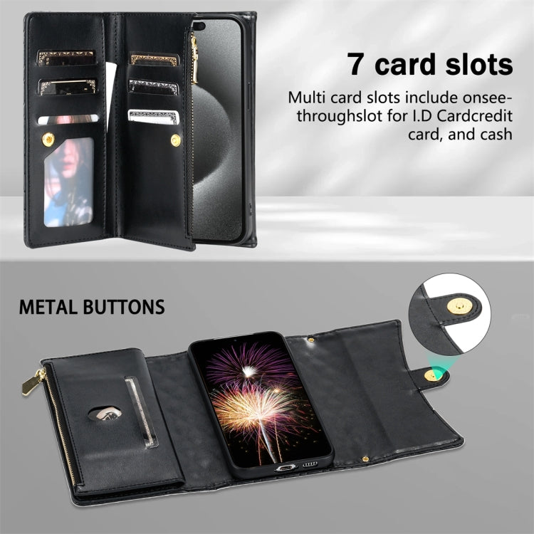 For Samsung Galaxy S24 5G Zipper Multi-Card Wallet Rhombic Leather Phone Case(Black)