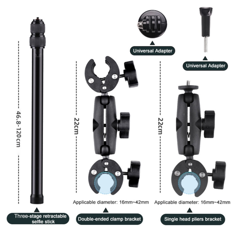 Dual-heads Crab & Single Heads Motorcycle Clamps Handlebar Fixed Mount 3-stage Telescopic Selfie Stick - free shipping - PMC Jewellery - Order now!