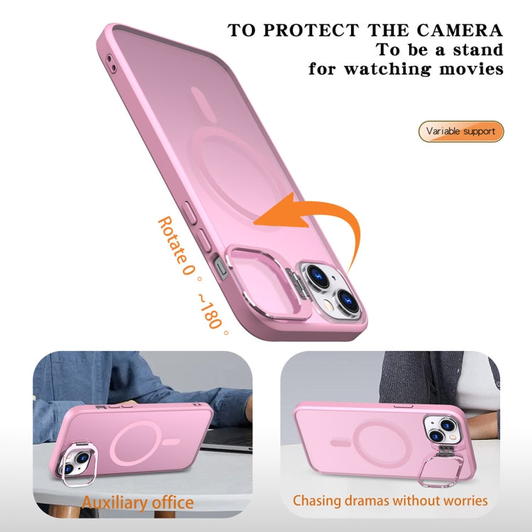 For iPhone 14 Metal Invisible Camera Holder MagSafe Magnetic Phone Case(Pink)