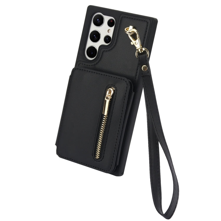 For Samsung Galaxy S24 Ultra 5G YM006 Skin Feel Zipper Card Bag Phone Case with Dual Lanyard(Black)