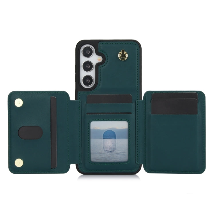For Samsung Galaxy S24+ 5G YM006 Skin Feel Zipper Card Bag Phone Case with Dual Lanyard(Green)