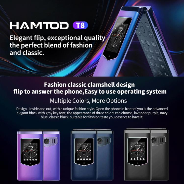 HAMTOD T8 4G Flip Phone, EU Version, 2.8 inch + 1.77 inch, VoLTE, BT, SOS, OTG(Navy Blue) - free shipping - PMC Jewellery - Order now!