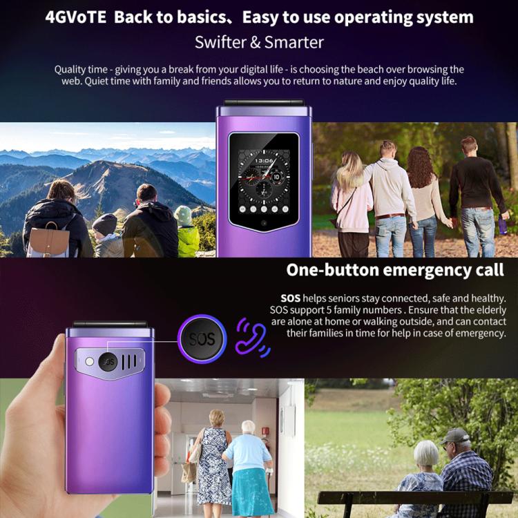 HAMTOD T8 4G Flip Phone, EU Version, 2.8 inch + 1.77 inch, VoLTE, BT, SOS, OTG(Purple) - free shipping - PMC Jewellery - Order now!