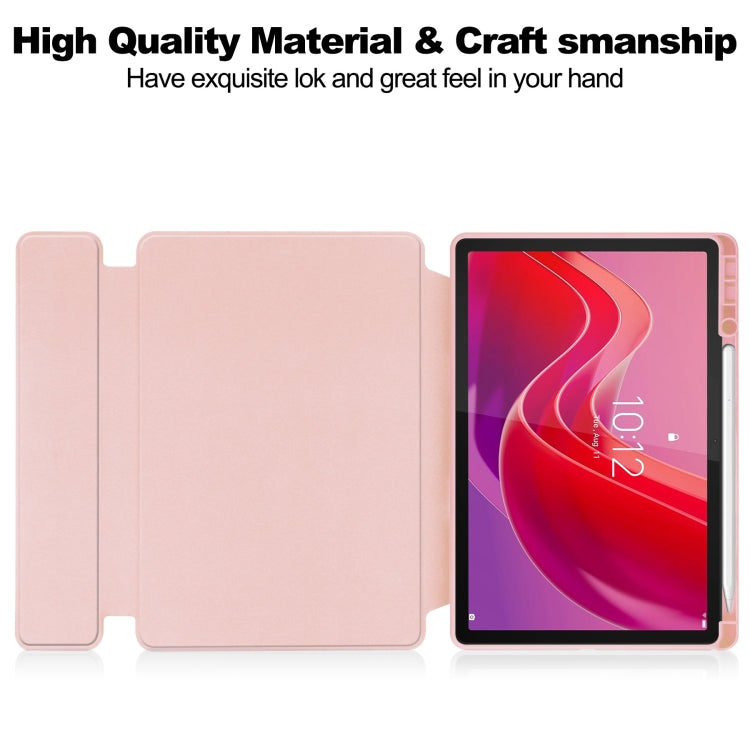 For Lenovo Tab M11/Xiaoxin Pad 11 2024 360 Rotation Transparent Smart Leather Case with Keyboard(Pink)