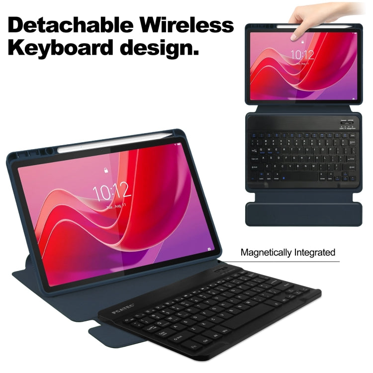For Lenovo Tab M11/Xiaoxin Pad 11 2024 360 Rotation Transparent Smart Leather Case with Keyboard(Dark Blue)