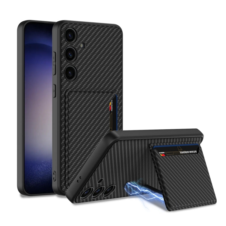 For Samsung Galaxy S24+ 5G GKK Ultra-thin Leather Card Slots Phone Case With Magnetic Holder(Carbon Fiber Texture)