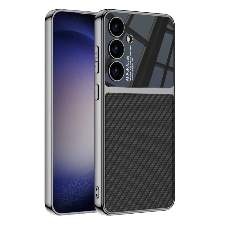 For Samsung Galaxy S24+ 5G GKK Plating TPU + Leather Full Coverage Phone Case(Carbon Fibre)