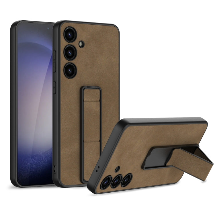 For Samsung Galaxy S24 5G GKK Skin Feel Frosted Leather Fold Holder Phone Case(Brown)