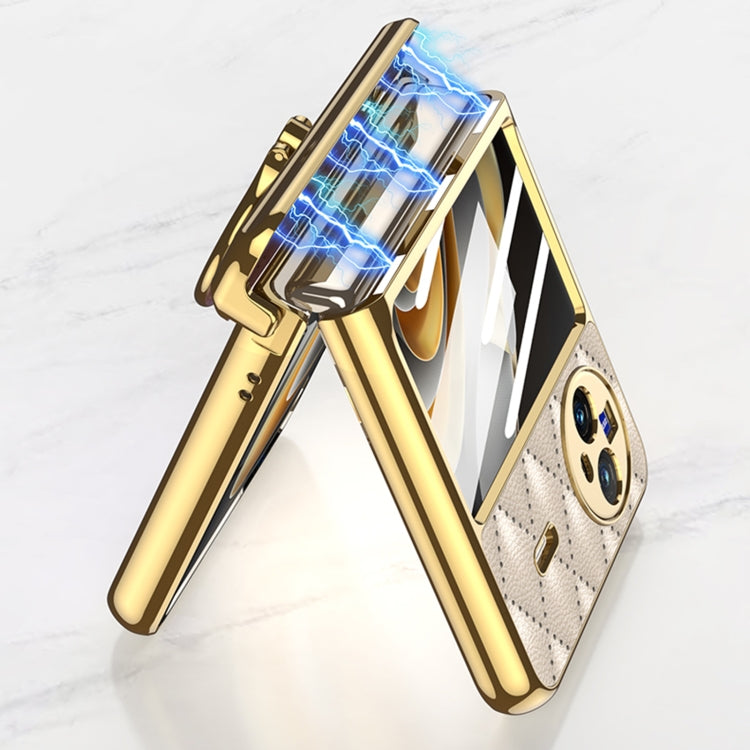 For vivo X Flip GKK Integrated Rhombus Pattern Electroplating Leather Magnetic Phone Case with Ring(Gold)