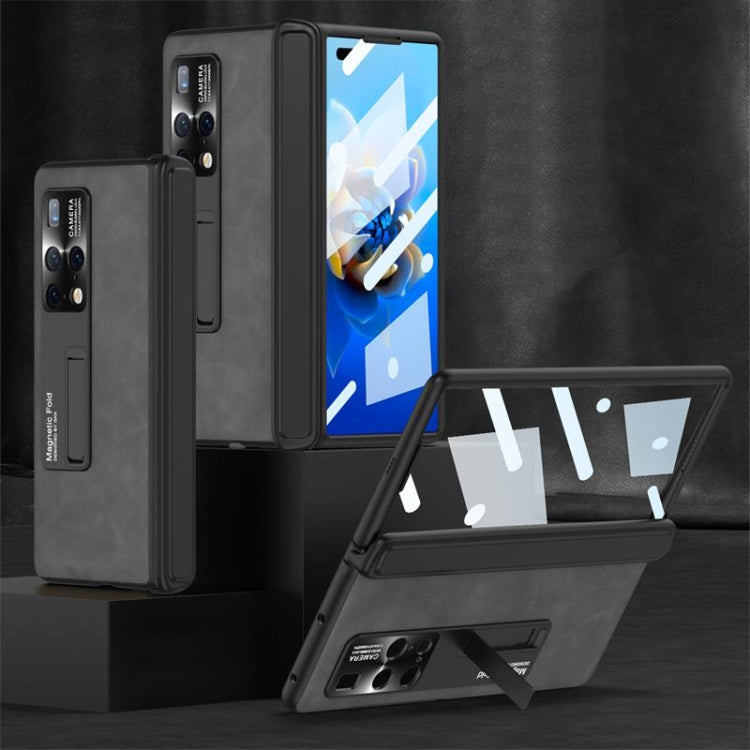 For Huawei Mate X2 GKK Integrated Frosted Fold Hinge Privacy Leather Phone Case with Holder(Grey)