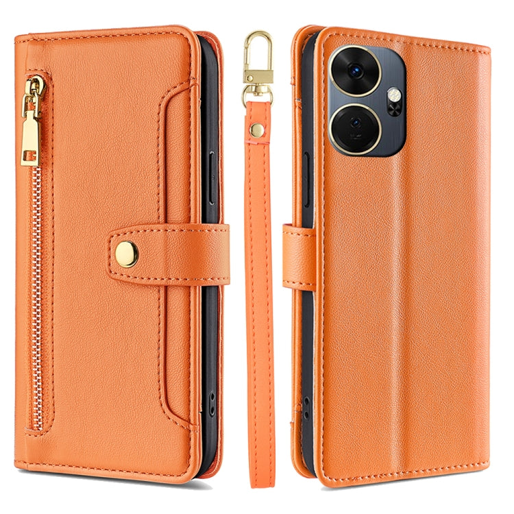 For Itel P55+ 4G Sheep Texture Cross-body Zipper Wallet Leather Phone Case(Orange)