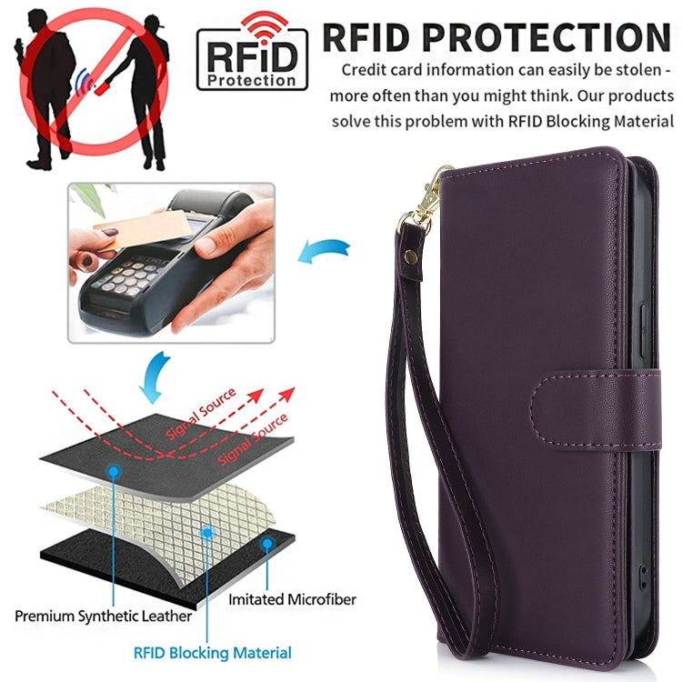 For iPhone 16 Pro Multi-Card Wallet RFID Leather Phone Case(Dark Purple)