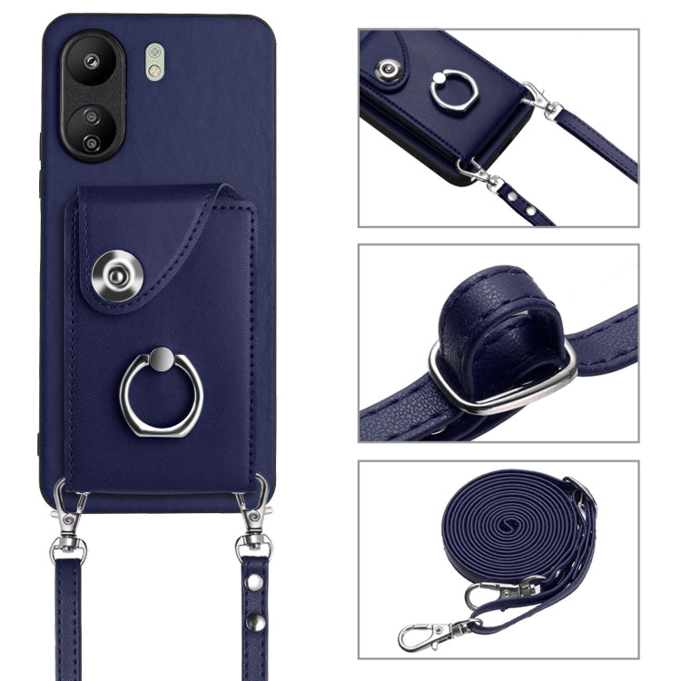 For Xiaomi Redmi 13C 4G / Poco C65 Organ Card Bag Ring Holder Phone Case with Long Lanyard(Blue) - free shipping - PMC TechLife - Order now!