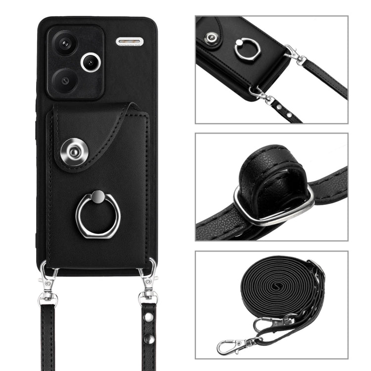 For Xiaomi Redmi Note 13 Pro+ Organ Card Bag Ring Holder Phone Case with Long Lanyard(Black) - Note 13 Pro+ Cases by PMC TechLife | Online Shopping South Africa | PMC TechLife | Buy Now Pay Later Mobicred