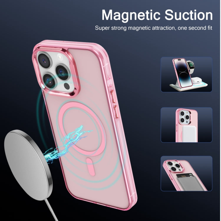 For iPhone 15 Pro Electroplated IMD Magsafe PC Hybrid TPU Phone Case(Pink)