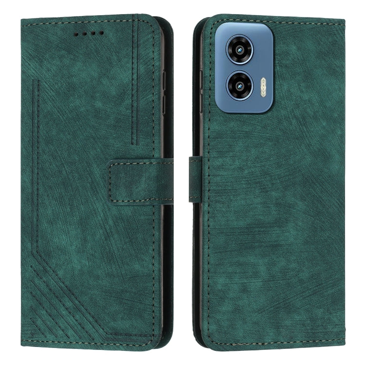 For Motorola Moto G Play 5G 2024 / G 5G 2024 Skin Feel Stripe Pattern Leather Phone Case with Lanyard(Green)