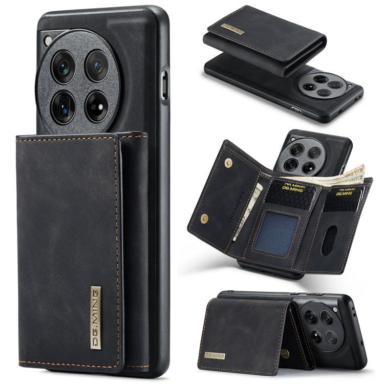 For OnePlus 12 DG.MING M1 Series 3-Fold Multi Card Wallet + Magnetic Phone Case(Black)