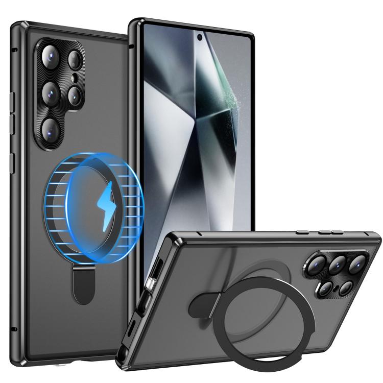 For Samsung Galaxy S25 Ultra 5G MagSafe Magnetic HD Frosted Tempered Glass Holder Phone Case(Black)