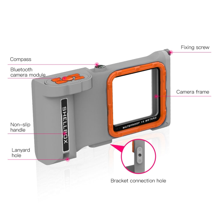 Diving Shell Gen3 Bluetooth Waterproof Phone Case(Grey Orange) - Waterproof Bag by PMC Jewellery | Online Shopping South Africa | PMC Jewellery | Buy Now Pay Later Mobicred
