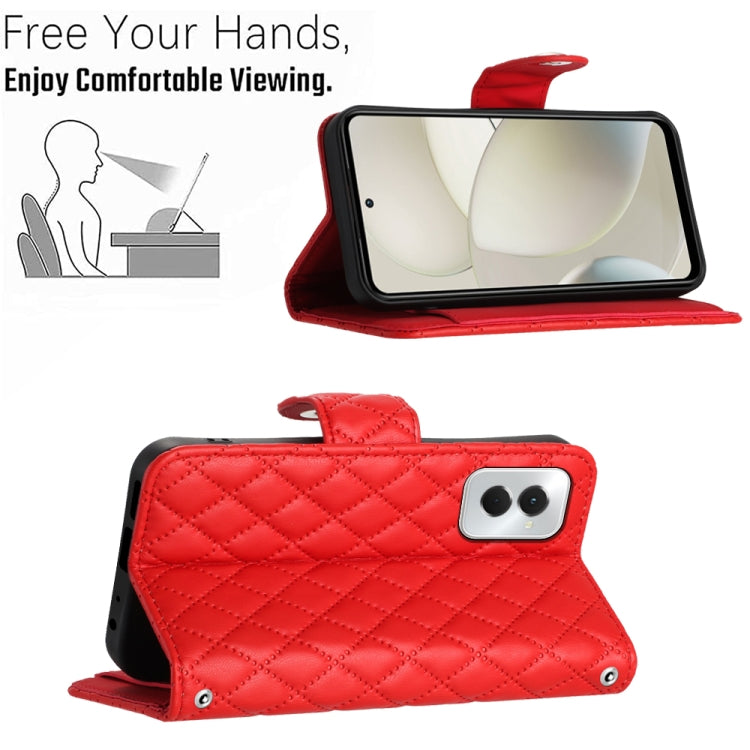 For Motorola Moto G Power 5G 2024 Rhombic Texture Flip Leather Phone Case with Long Lanyard(Red)