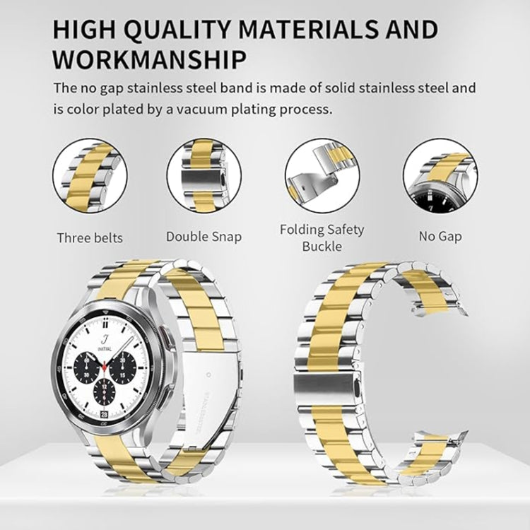 For Samsung Galaxy Watch 6 / 5 / 4 Three Bead Stainless Steel Metal Watch Band(Silver Gold)