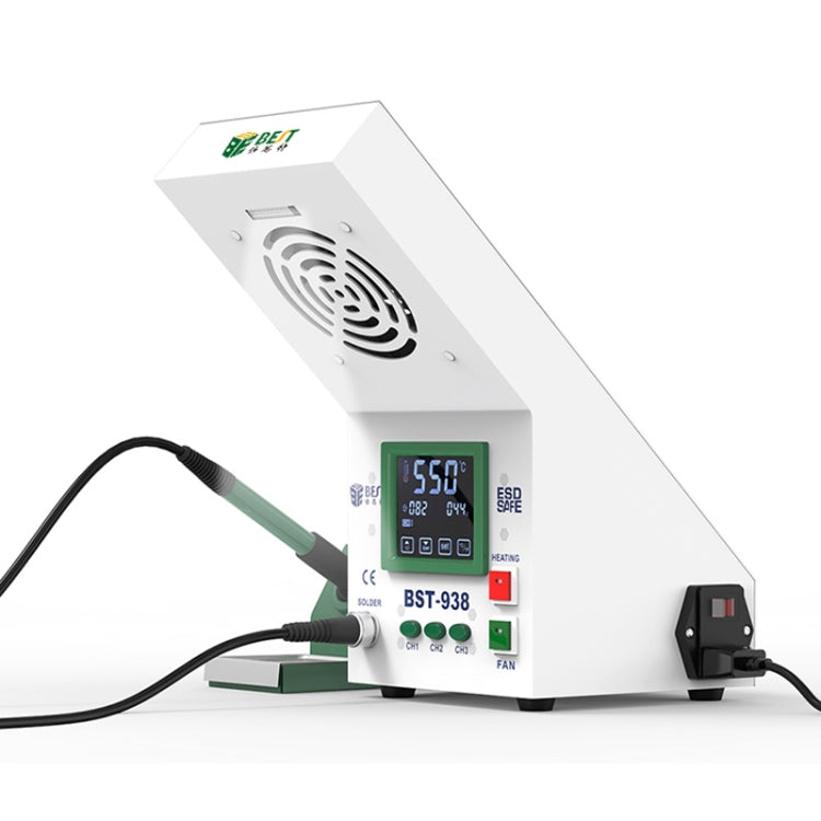 BEST BST-938 LED Electric Iron Smoking Instrument Smoke Purifier Soldering Station with Exhaust Fan, US Plug