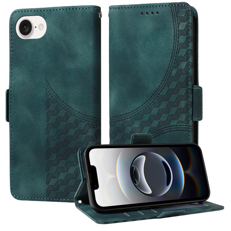 For iPhone SE 2024 Embossed Rhombus Starry Leather Phone Case(Green)