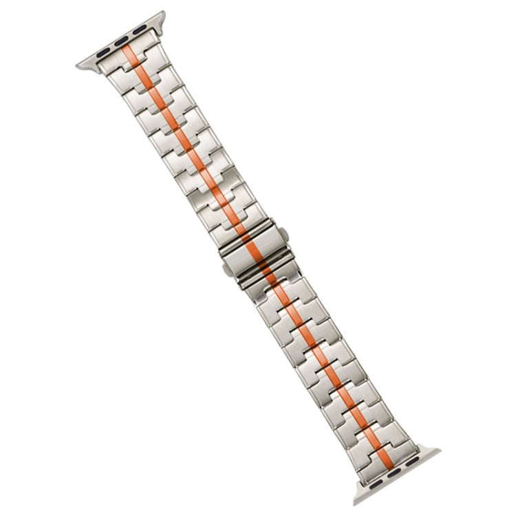 For Apple Watch SE 2022 44mm Stainless Steel Watch Band(Starlight Orange)