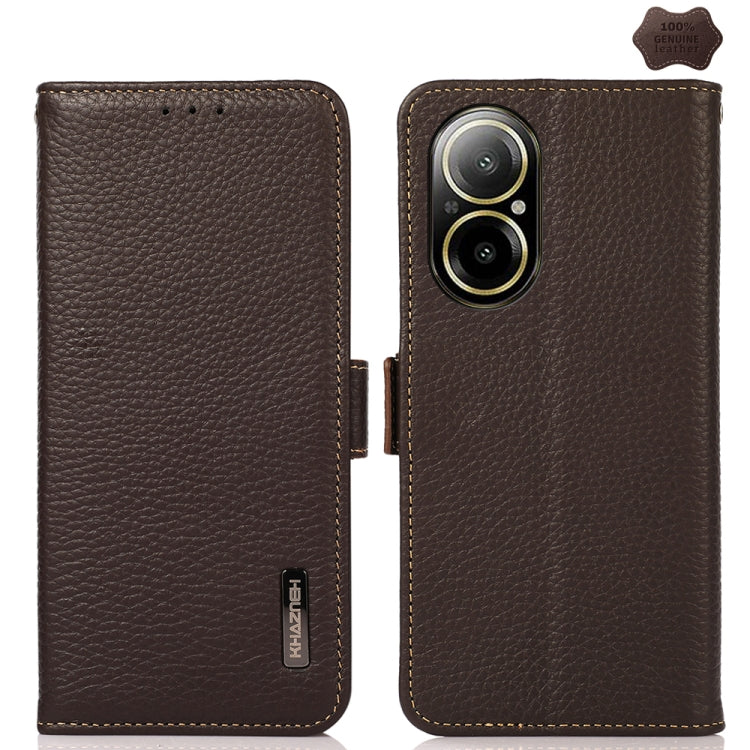 For Realme C67 4G KHAZNEH Side-Magnetic Litchi Genuine Leather RFID Phone Case(Brown)