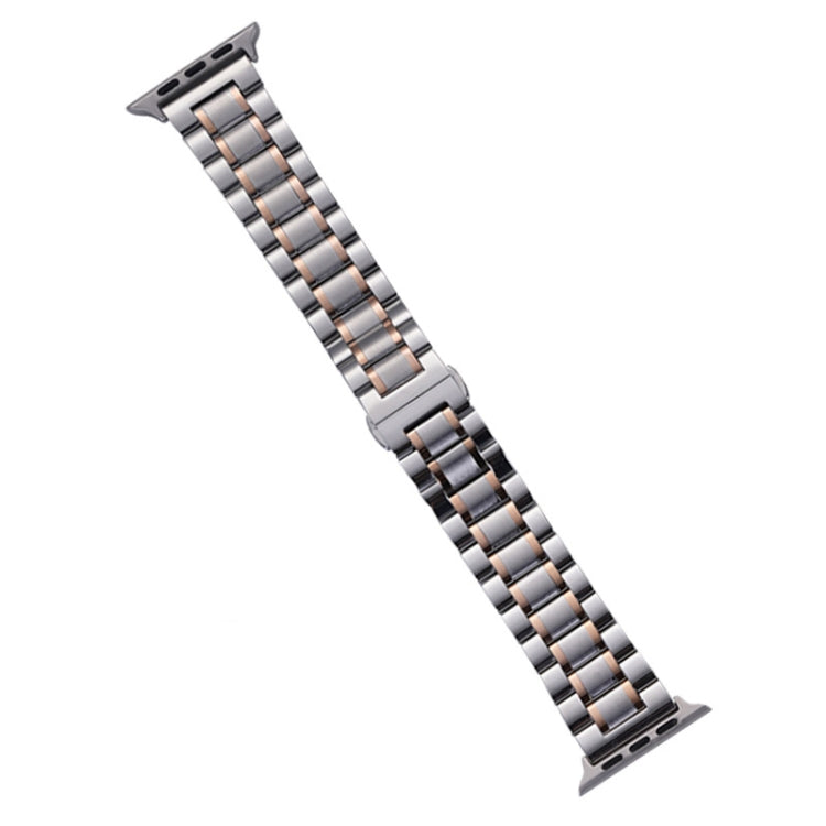 For Apple Watch Series 6 44mm Five-Beads Stainless Steel Watch Band(Silver Rose Gold)