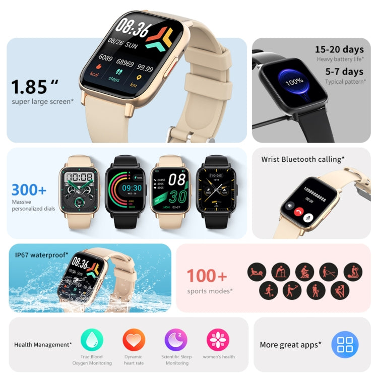 DM05 1.83 inch BT5.2 Smart Sport Watch, Support Sleep / Heart Rate / Blood Oxygen / Temperature / Heart Sugar/ Blood Pressure Health Monitor(Gold)