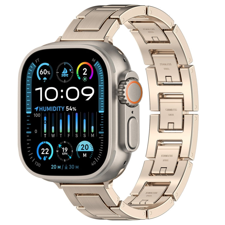For Apple Watch Ultra 49mm H Slim Stainless Steel Watch Band(Starlight)