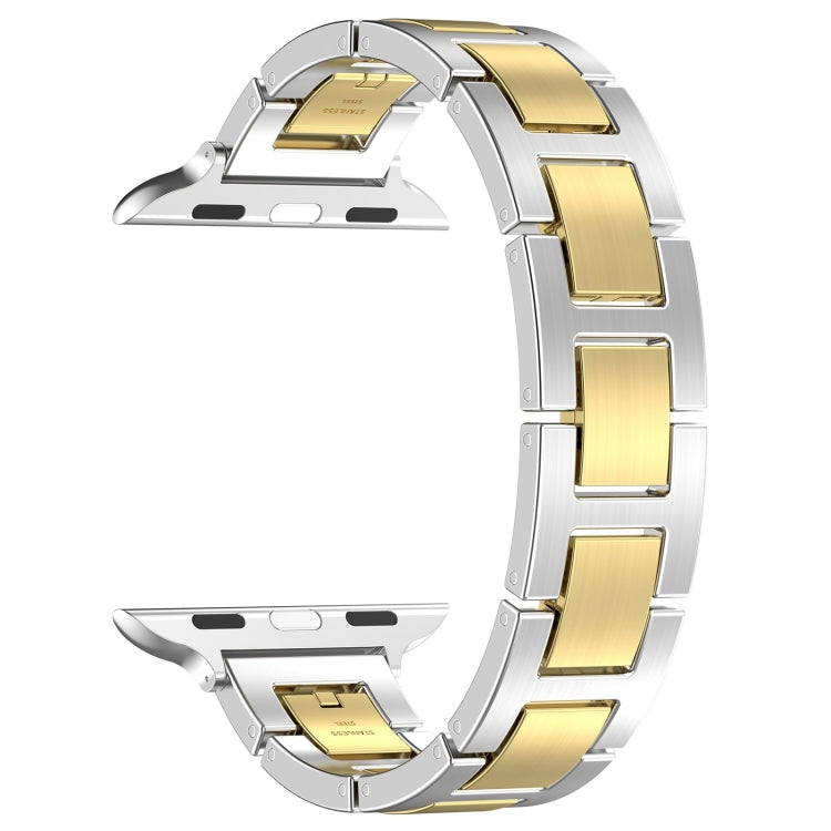 For Apple Watch 42mm H Slim Stainless Steel Watch Band(Silver Gold)