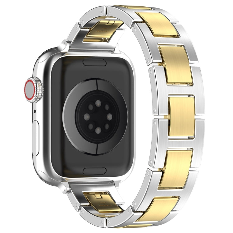 For Apple Watch 42mm H Slim Stainless Steel Watch Band(Silver Gold)