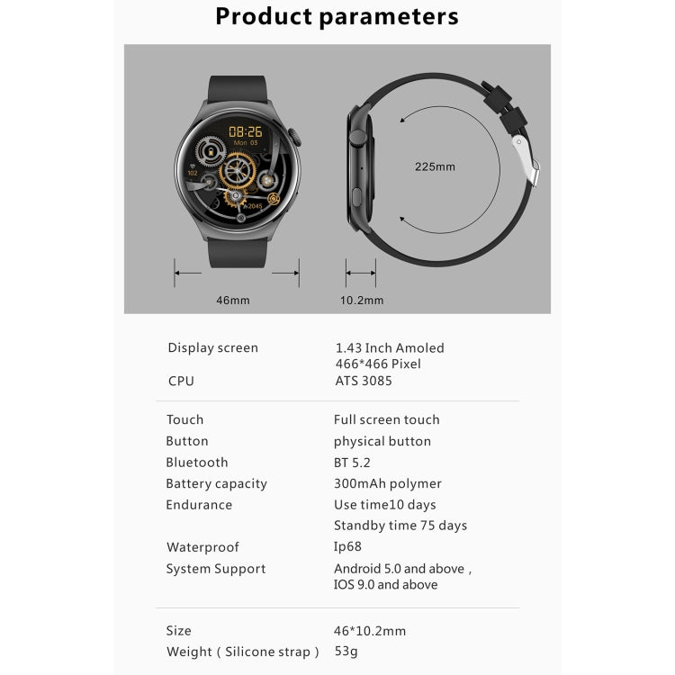 QX10 1.43 inch BT5.2 Smart Sport Watch, Support Sleep / Heart Rate / Blood Oxygen / Blood Pressure Health Monitor(Black) - Smart Watches by PMC TechLife | Online Shopping South Africa | PMC TechLife