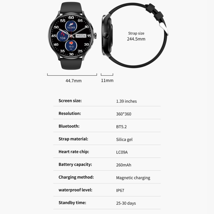 QS80 1.39 inch BT5.2 Smart Sport Watch, Support Bluetooth Call / Sleep / Blood Oxygen / Temperature / Heart Rate / Blood Pressure Health Monitor(Black) - Smart Watches by PMC TechLife | Online Shopping South Africa | PMC TechLife