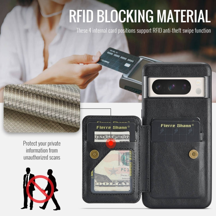 For Google Pixel 8a Fierre Shann Oil Wax Cow Leather Card Holder Back Phone Case(Black)