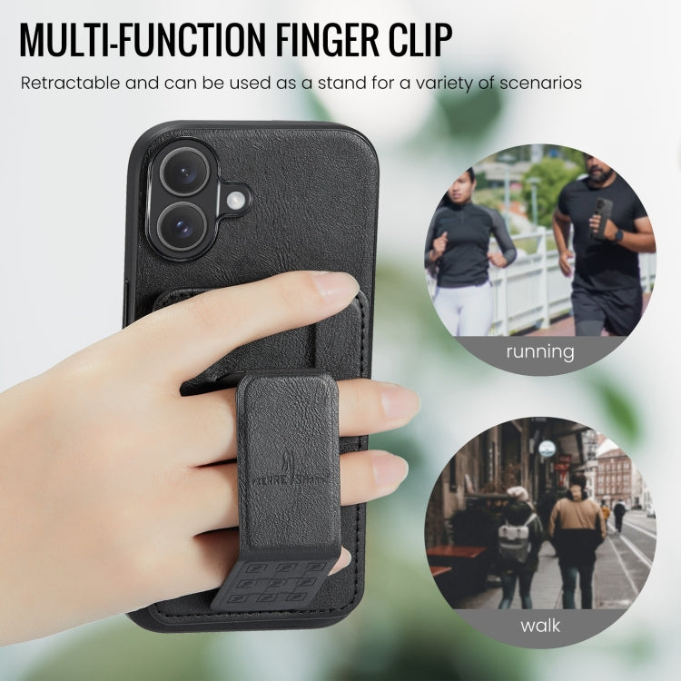 For iPhone 16 Fierre Shann Oil Wax Cow Leather Card Holder Back Phone Case(Black) - free shipping - PMC Jewellery - Order now!