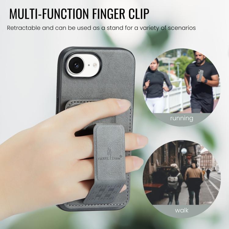 For iPhone 16e Fierre Shann Oil Wax Cow Leather Card Holder Back Phone Case(Grey) - free shipping - PMc TechLife - Order now!