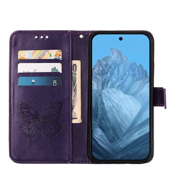 For Google Pixel 9 Embossed Butterfly Leather Phone Case(Dark Purple) - Google Cases by PMC TechLife | Online Shopping South Africa | PMC TechLife | Buy Now Pay Later Mobicred