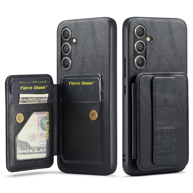 For Samsung Galaxy S24+ 5G Fierre Shann Oil Wax Cow Leather Card Holder Back Phone Case(Black)