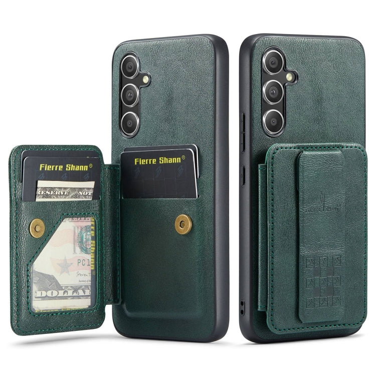 For Samsung Galaxy S24+ 5G Fierre Shann Oil Wax Cow Leather Card Holder Back Phone Case(Green)