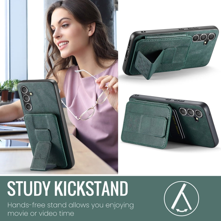 For Samsung Galaxy S24+ 5G Fierre Shann Oil Wax Cow Leather Card Holder Back Phone Case(Green) - free shipping - PMC Jewellery - Order now!