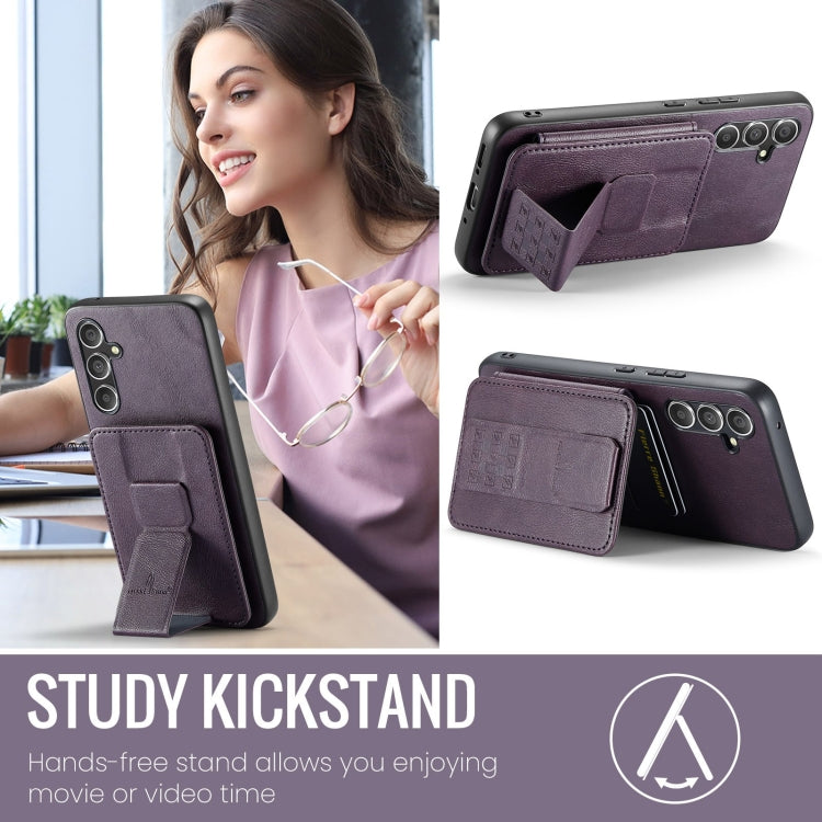For Samsung Galaxy S24+ 5G Fierre Shann Oil Wax Cow Leather Card Holder Back Phone Case(Purple)
